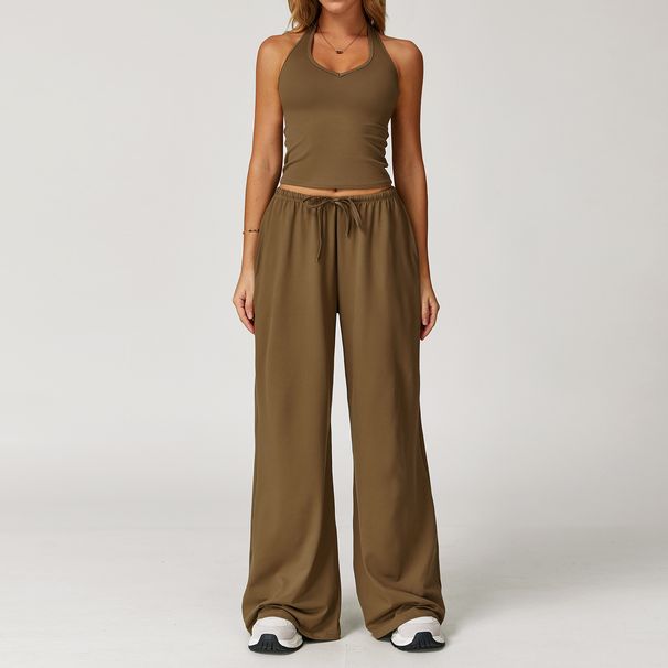 Women's Clothing Women's Cross-Backless Brushed Yoga Set Casual Quick-Drying Running Fitness Sportswear European American Style_ecoleips.com