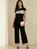 Color Blocked Knit Top And Loose Wide Leg Pants Women's Fashion Two Piece Set Summer American Style Clothing_ecoleips.com