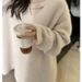 K Design Sense V-neck Collar Knitted Sweater For Women, New Style Pullover Long-sleeved Lazy Style Sweater._ecoleips.com
