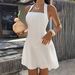Pure & Flirty Halter Neck Dress – Corset Waist Mini Dress With Ruffle Hem, Summer Vacation Bodycon Dress (White, S/M/L/XL)_ecoleips.com