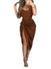 Verve 2025 Fashion Solid Color Sexy Split Long Ruched One-Shoulder Evening Gown Women's Dress_ecoleips.com
