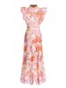 Women's Clothing Autumn Round Neck Flying Sleeve Waist Floral Long Dress For Women_ecoleips.com