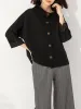 Miyake Pleated Autumn New Coat Women's 2023 French Retro Elastic Horizontal Fold Loose Large Size Single-breasted Versatile Top_ecoleips.com