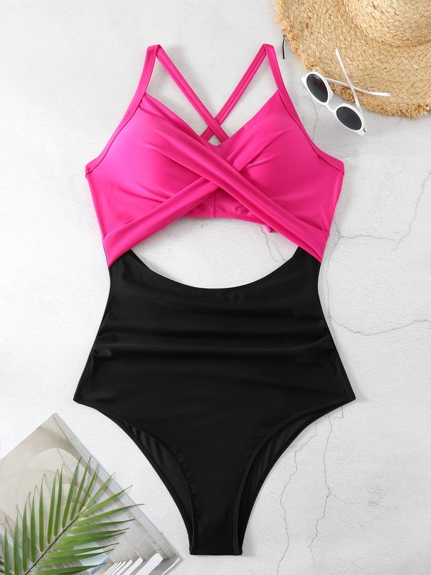 Women's Clothing One Piece Swimsuit Female Cross Hollow Tight Backless Swimsuit_ecoleips.com