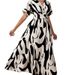 Women's Clothing Fashion Digital Printing V Neck Waist Elegant Temperament Women's Dress_ecoleips.com