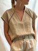 Women's Casual V-Neck Short Sleeve T-Shirt Regular Fit Pullover Top New Arrival_ecoleips.com