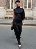 Tossy Fashion Satin Turtleneck Dress Female High Waist One-Shoulder Ruffled Patchwork Elegant Party Dress Summer Women Dress New_ecoleips.com