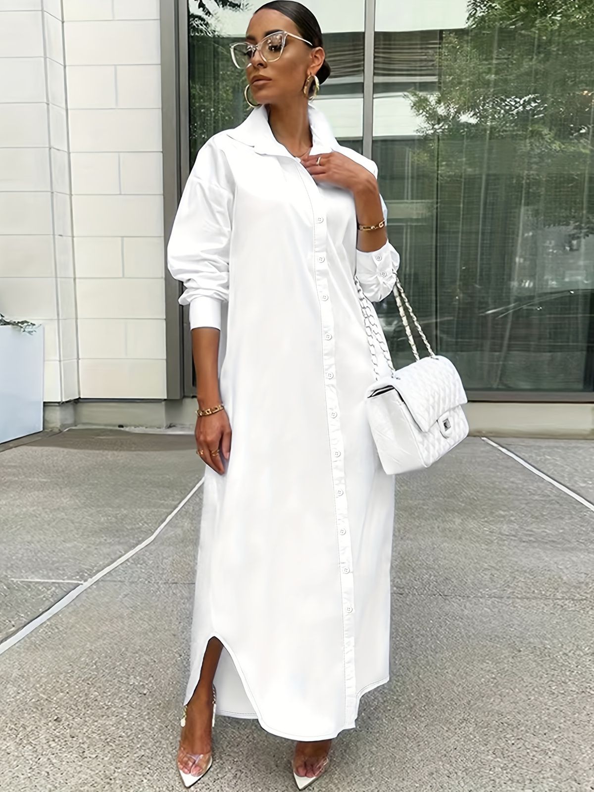 Women's Clothing Autumn And Winter New Fashion Casual Solid Color Long Shirt Coat Dress_ecoleips.com