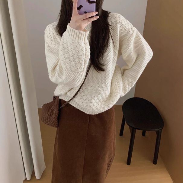 girl Korean Lazy Thick Pullover Sweater Women, New Autumn And Winter College Style Loose Versatile Knitted Top For Women_ecoleips.com