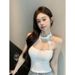 Purely Alluring Hot Girl Lace Halter Neck Camisole For Women, Summer Black Slimming Sexy Inner Top Ins_ecoleips.com