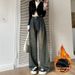 Fleece-Lined Cement Gray Vintage Pleated Wide-Leg Jeans For Women High Waist Loose Slimming Autumn Winter Petite_ecoleips.com