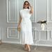 European And American Women's Clothing New Fashion Simple Half Turtleneck Waist Slimming Lace-up Mid-length Dress_ecoleips.com