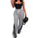 Women's Clothing Fashion Casual Elastic Waist Drawstring Striped Stitching Fabric Wide Leg Sports Trousers_ecoleips.com