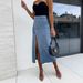 Women's High Waist Button Detail Irregular Slit Denim Skirt Slim Fit Hip Length Bottoms_ecoleips.com