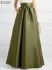 ZANZEA Women Autumn Satin Skirt New A-line Floor Length Solid Color High Waist Dress Elegant Vintage Casual Oversized Long Robe_ecoleips.com