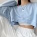 Women's Short Sweatshirt Korean Style Solid Color Loose Round Neck Long Sleeve Top Trendy Autumn Clothing For Women_ecoleips.com