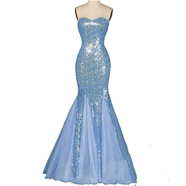 Women's Clothing Tube Top Backless Evening Dress Slim Fishtail Skirt Long Sequined Mesh Multi Color Banquet Bridesmaid Dress_ecoleips.com