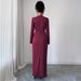 Elegant Women's V-Neck Long Sleeve Midi Dress Slim Fit Solid Color Casual Dress for Women_ecoleips.com