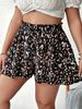 K Women's Abstract Full Page Printed Shorts, Pants Skirt, Elegant Waist Cinched Loose Shorts_ecoleips.com