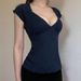 Girl's Style Short-sleeved Top With Tie-up Bow, Waist-cinching, Slimming, Sexy V-neck, Casual And Versatile_ecoleips.com