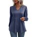 Women's Annual Fashion: Solid Color Casual Bubble-Sleeve V-Neck Long-Sleeve T-Shirt_ecoleips.com