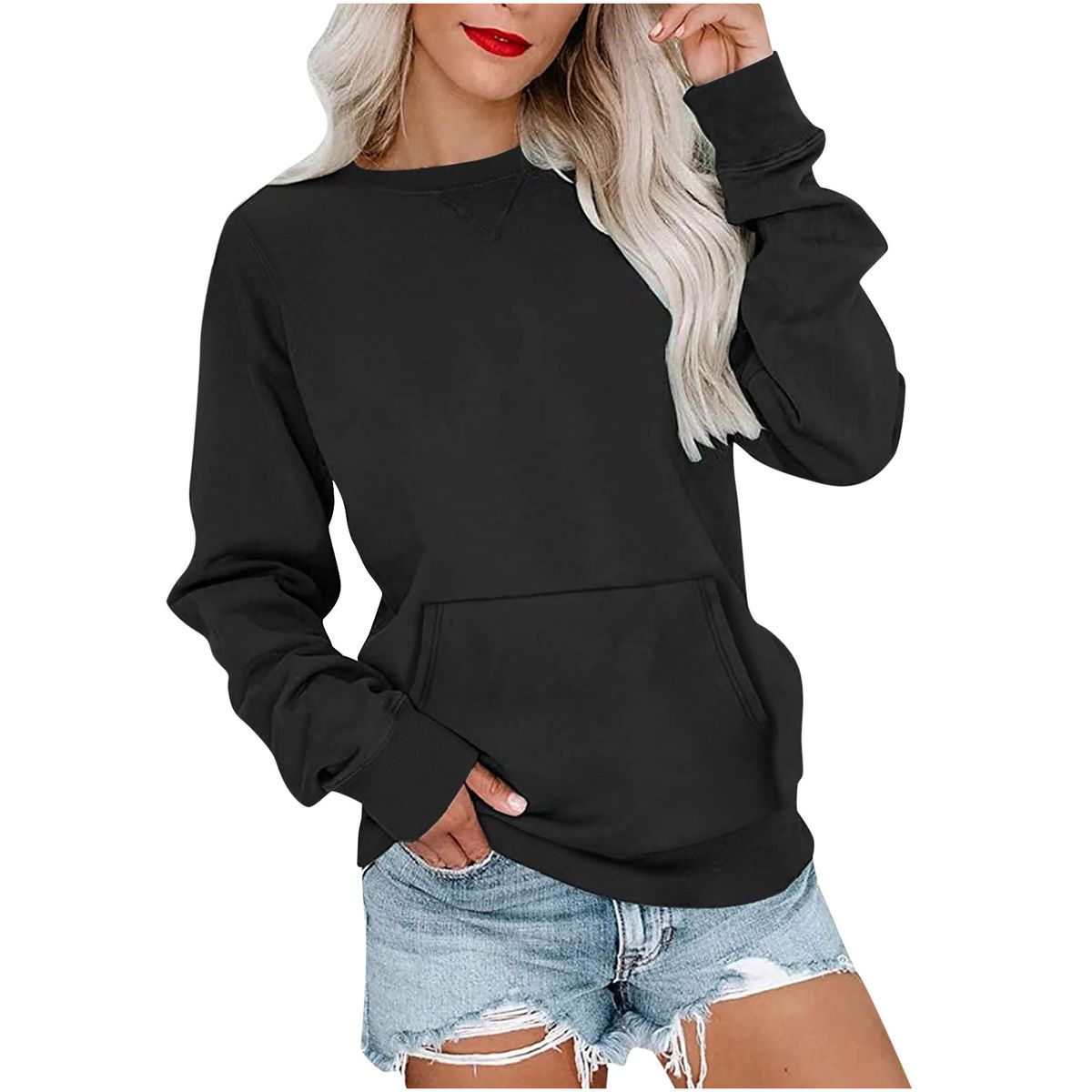 2026 Autumn Winter New Women's Fashion Cross-Border Hot-Selling Solid Color Round Neck Loose Long Sleeve_ecoleips.com