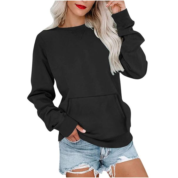 2026 Autumn Winter New Women's Fashion Cross-Border Hot-Selling Solid Color Round Neck Loose Long Sleeve_ecoleips.com