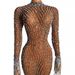Women's Clothing Elegant Sheer Mesh Crystal Embellished Maxi Dress For Evening Parties & Celebrations - Sexy High Waist Long Sleeve Gown_ecoleips.com