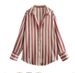 Verve ZA Autumn New Women's Versatile Striped Turn-down Collar Single-breasted Long Sleeve Draped Satin Texture Shirt_ecoleips.com