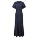Women's Elegant Round Neck Short Sleeve Belted Lurex Knit Maxi Dress – Slim Fit Spring Gown 2026_ecoleips.com