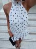 Mozision Polka Dot Backless Sexy Mini Dress Women Elegant White Turtleneck Off-shoulder Sleeveless Ruffle Club Party Dresses_ecoleips.com