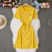 Summer Polo Collar Knitted Bodycon Dress For Women, Slim Fit Short Sleeve Elegant Tunic Dress Versatile Seasonal Colors:_ecoleips.com