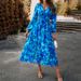 V-Neck Floral Dress, Summer Women's Casual Printed Long Skirt For Vacation And Leisure Wear_ecoleips.com