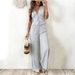 Women's Sleeveless Versatile Tie Waist Vest And Straight Wide Leg Pants Solid Color Two Piece Set_ecoleips.com