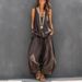 Women's Cotton Linen Two Piece Set V Neck Vest And Trousers Solid Color Clothing_ecoleips.com