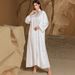 Women's Clothing Elegant White Embellished Abaya Dress Set - Hand-Sewn Crystal Embroidery Modest Long Dress For Women, Middle Eastern Fashion_ecoleips.com