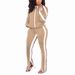 Women's Autumn/Winter Two Piece Set Off-Shoulder Zipper Sweatshirt & Slit Pants Exclusive_ecoleips.com