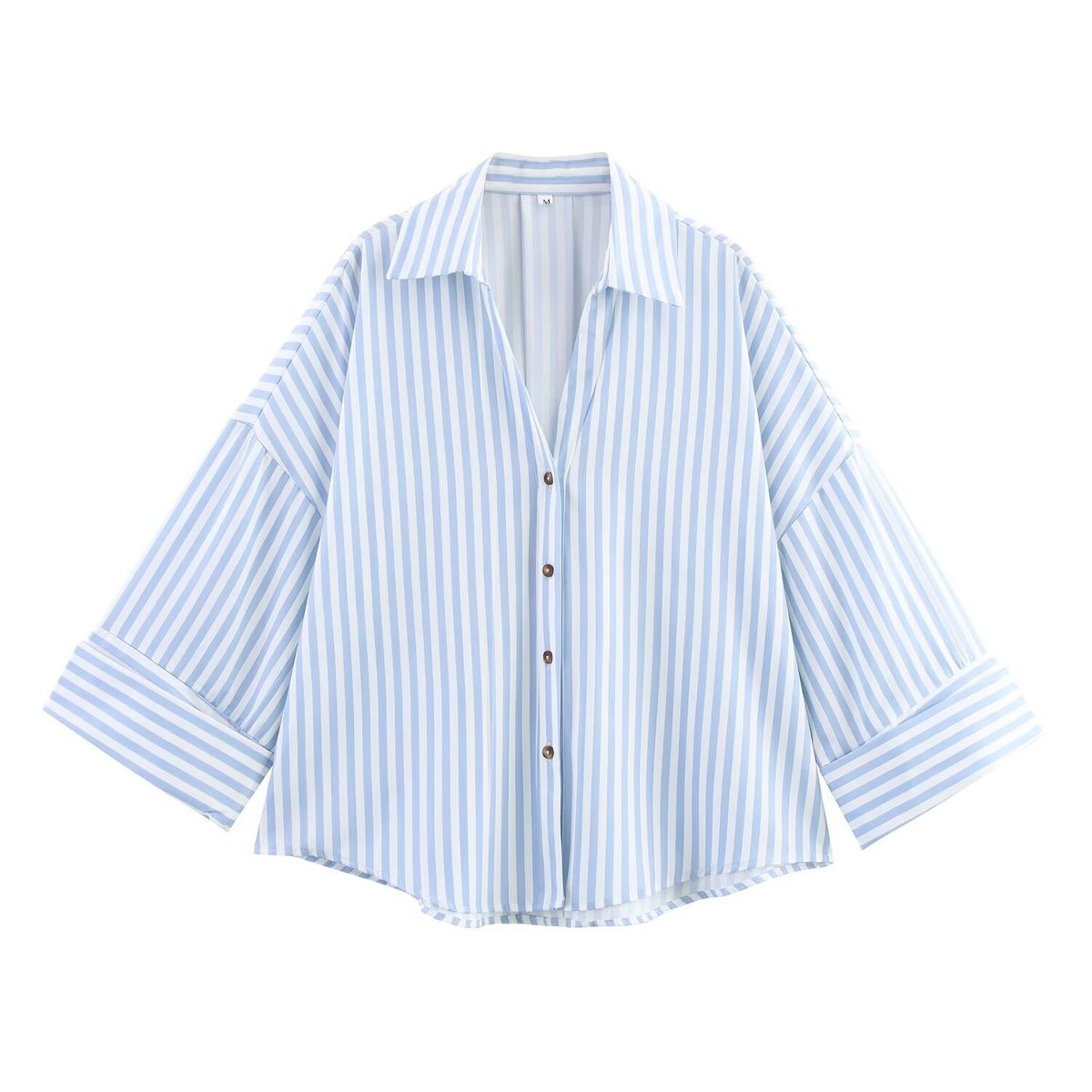 Women's Summer Wide Sleeve Shirt American Style Linen Mixed Pattern Casual Top For Ladies_ecoleips.com