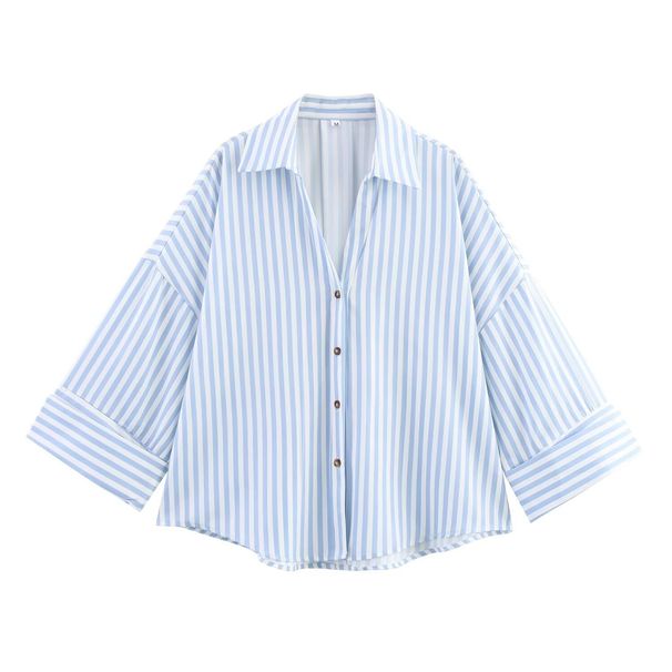 Women's Summer Wide Sleeve Shirt American Style Linen Mixed Pattern Casual Top For Ladies_ecoleips.com