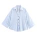 Women's Summer Wide Sleeve Shirt American Style Linen Mixed Pattern Casual Top For Ladies_ecoleips.com