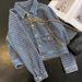 Heavy Duty Color Blocked Denim Jacket Loose Fitting Embroidered Rabbit And Letter Details Absolutely Stunning Perfect For Early Spring_ecoleips.com