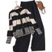Women's Clothing Early Spring Stylish Age Reducing Striped V Neck Knitted Cardigan + Color High Waist Wide Leg Pants Fashionable Two Piece Suit_ecoleips.com