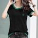 Dopamine Wear Color Short-Sleeved Summer Slub Cotton Loose Embroidered Top Slimming Large Size Women_ecoleips.com