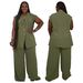 Plus Size V-Neck Sleeveless Two Piece Set Casual American Style Fashion Spring/Summer Pant Suit_ecoleips.com