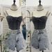 Women's Clothing Real Shot With Chest Pads And Adjustable Shoulder Straps Outer Wear Denim Vest With Bow Tie Short Sling Tube Top_ecoleips.com