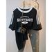 Women's Trendy Short Sleeve T-Shirt Three Stripe Crew Neck Versatile Loose Fit Printed Patchwork Thin Style 2024 New_ecoleips.com