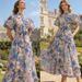 Women's Clothing Women's Floral Embellished Dress Elegant Style Single-Breasted Puff Sleeve Long Skirt Summer Dress_ecoleips.com