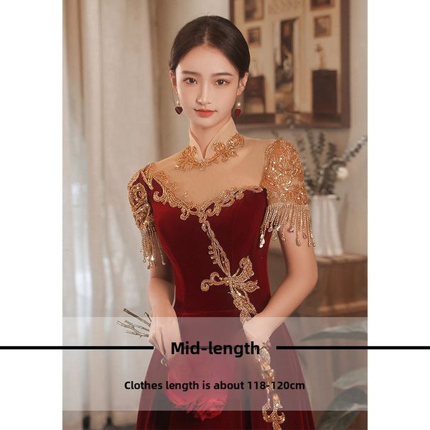 Chinese-style Velvet Wedding Dress Brides, 2026 New Model, Suitable For Petite Women, Autumn Spring Engagement Dress,_ecoleips.com