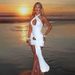 Women Halter Cross Straps Backless Bodycon Mini Dress Slimming Ruched Fitted Short Party Dress Summer Casual Cocktail Evening Dress_ecoleips.com