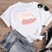 Cross-border Plus-size Harajuku-style Printed Loose Colorful Lip Print Short-sleeve Women's T-shirt_ecoleips.com